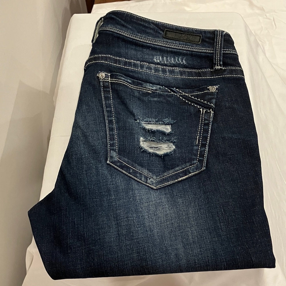 Buckle Dark Blue Ripped Women Jeans